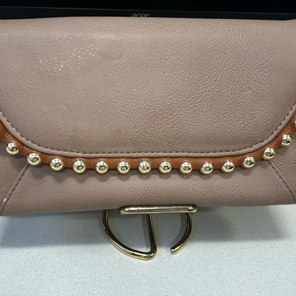 Big Buddha Cognac Tan Studded Wristlet Clutch Large